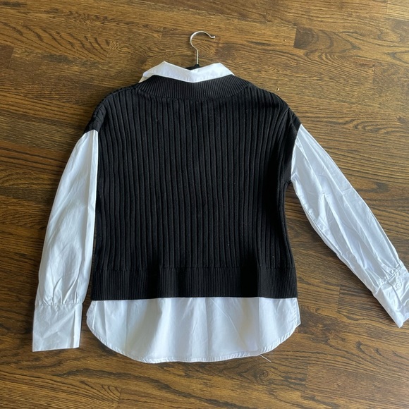 Tahari 2-in-1 Black Knit Vest with White Collared Blouse - Picture 2 of 5